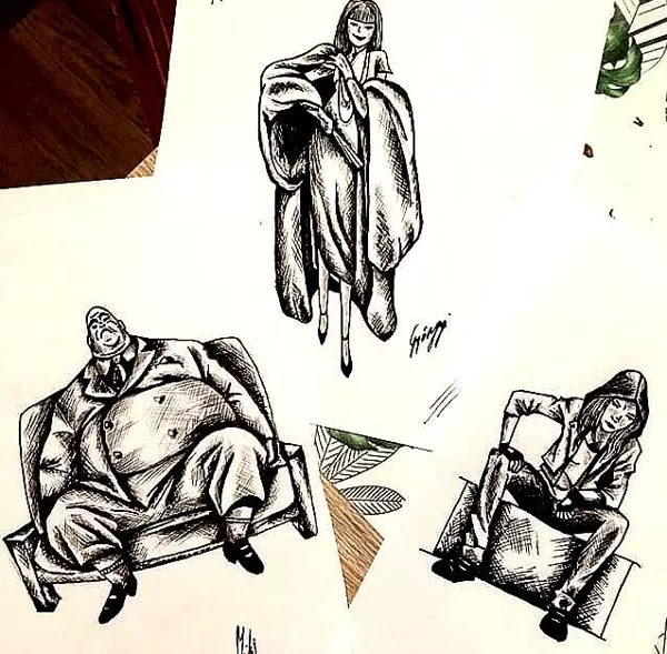 Karikatúrák (toll, tűfilc)